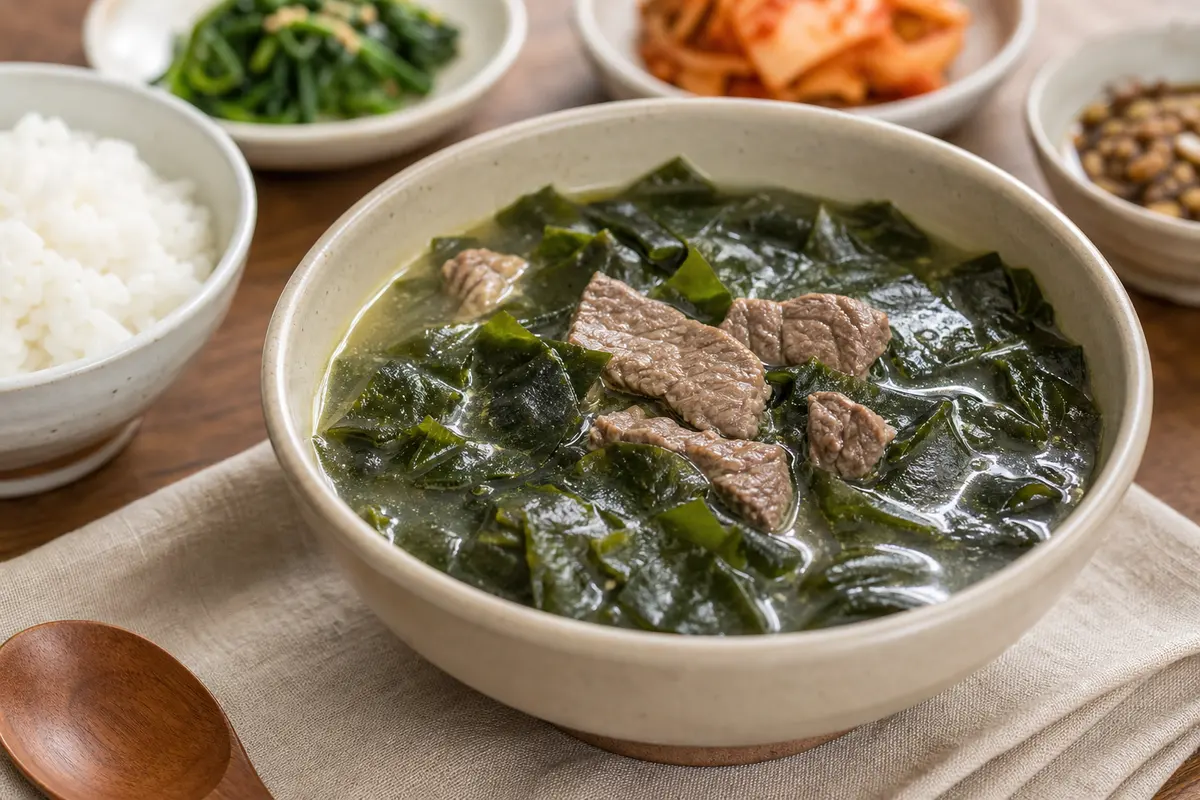 完成した牛肉の海苔のスープ