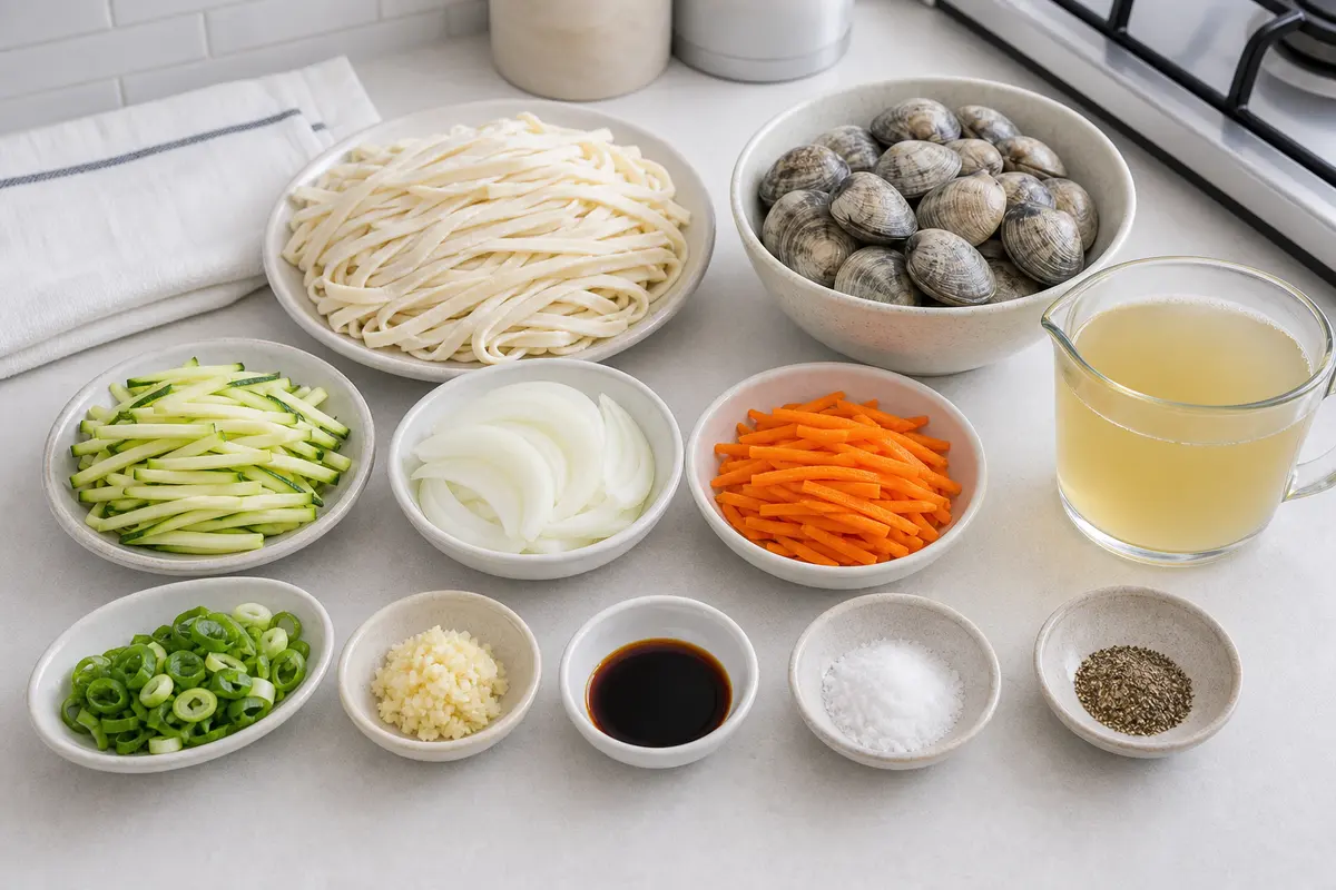 완성된 바지락 칼국수