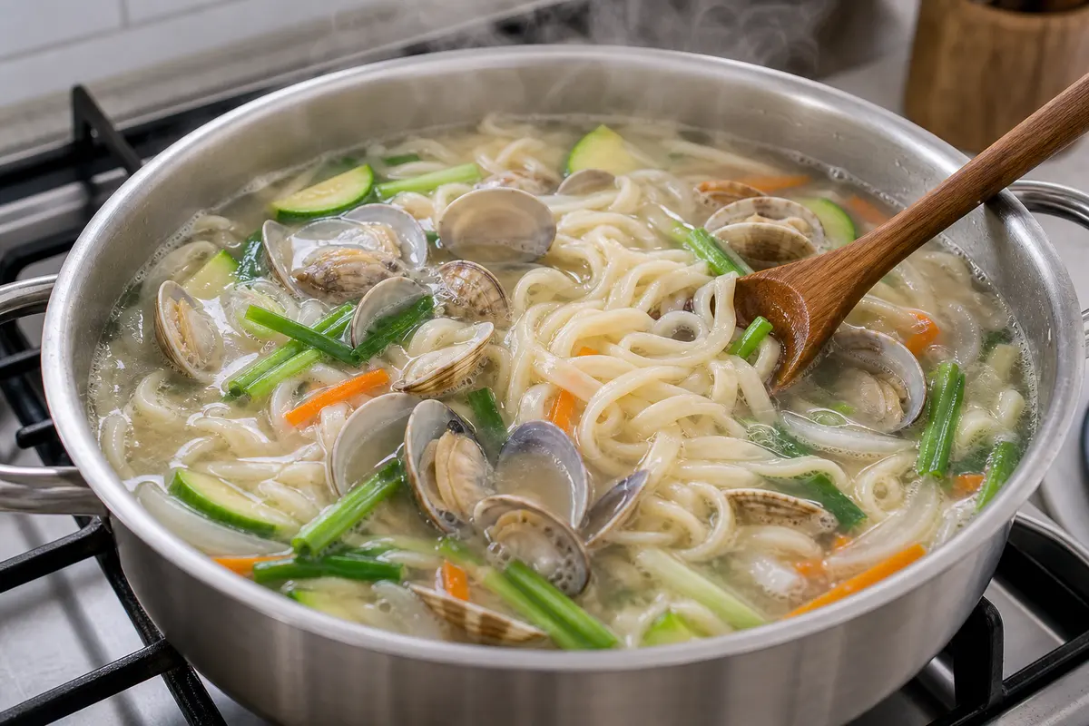 완성된 바지락 칼국수