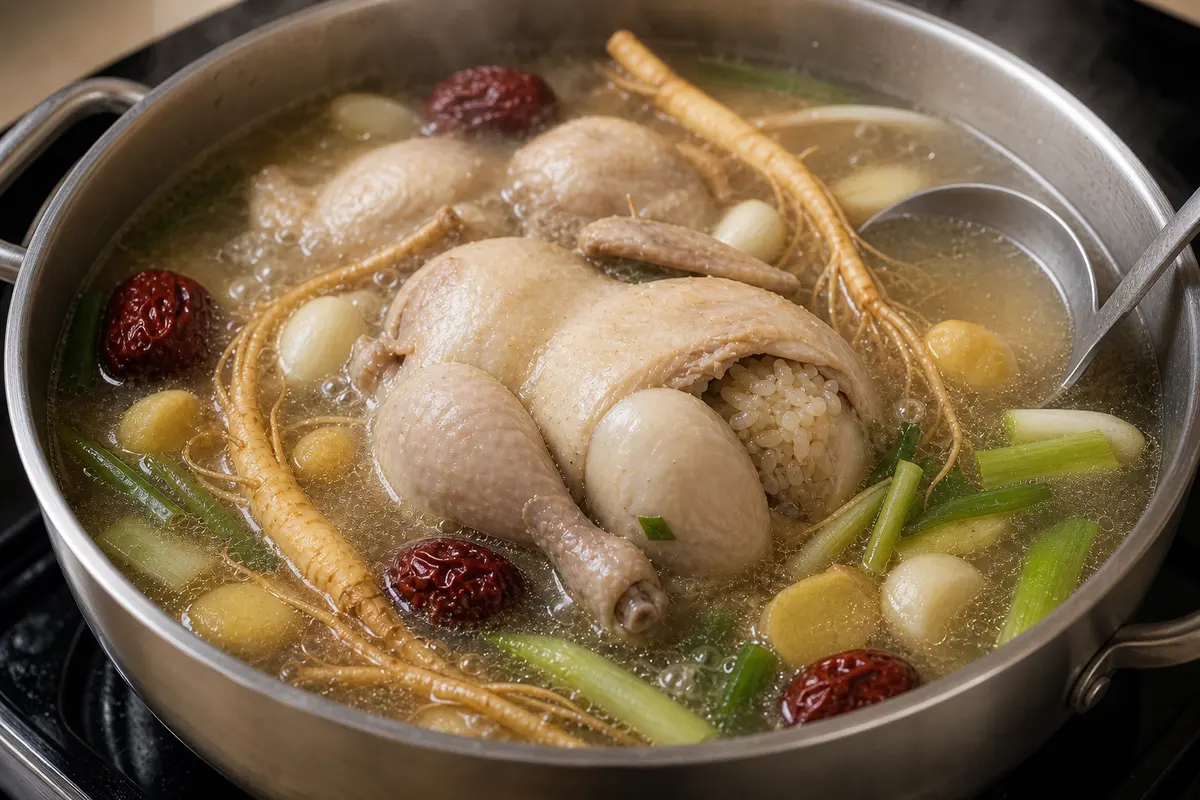ภาพความสมบูรณ์ของพิธีความงามฤดูร้อนของเกาหลี Samgyetang