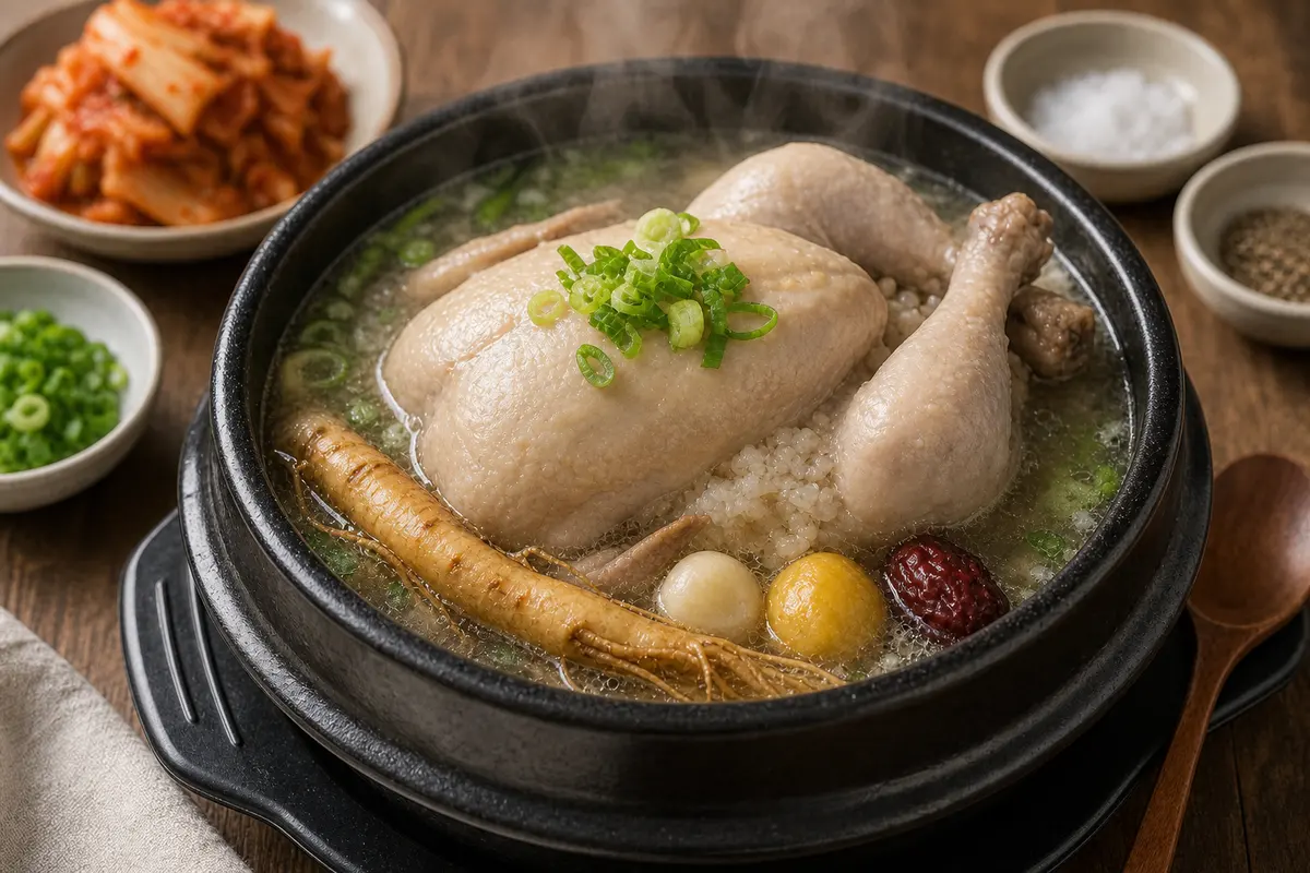 ภาพความสมบูรณ์ของพิธีความงามฤดูร้อนของเกาหลี Samgyetang