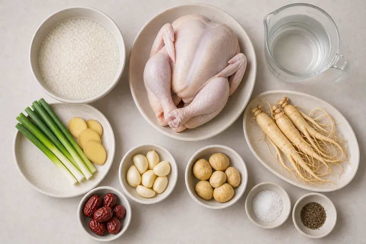 ภาพความสมบูรณ์ของพิธีความงามฤดูร้อนของเกาหลี Samgyetang