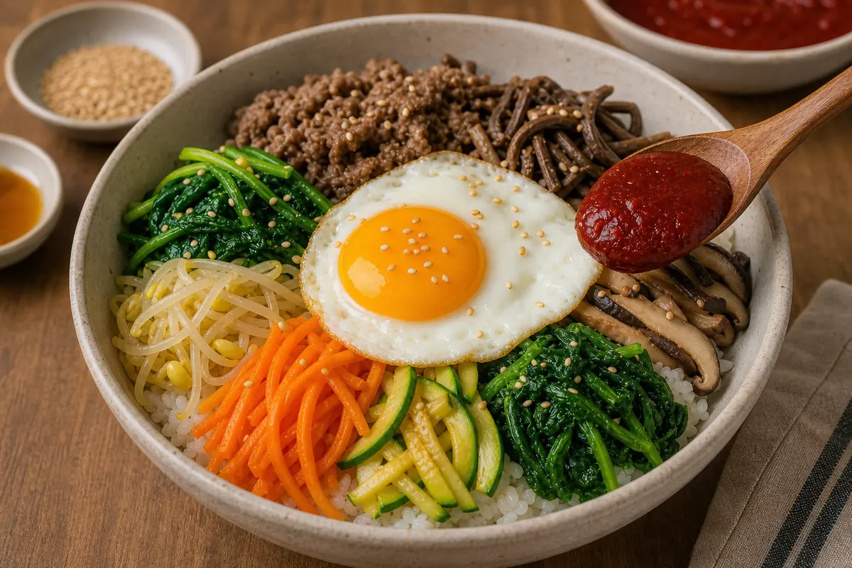 알록달록한 한국식 비빔밥 완성 사진