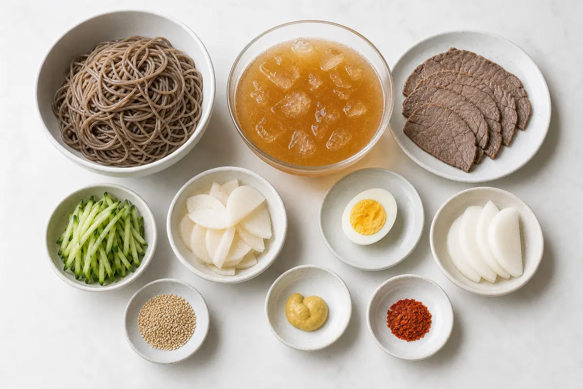 살얼음 육수를 담은 한국식 물냉면 완성 사진