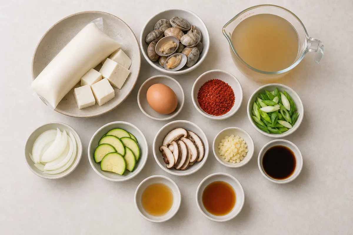 뚝배기에 담긴 매콤한 한국식 순두부찌개 완성 사진