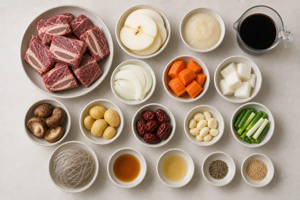 윤기 나는 간장 양념의 한국식 소갈비찜 완성 사진