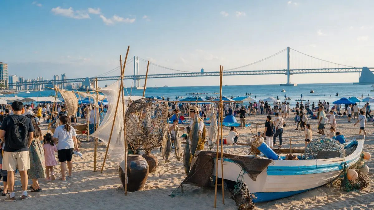 Lễ hội Gwangalli Ban được tổ chức trong bối cảnh của Bãi biển Gwangalli và Cầu Gwangan ở Busan