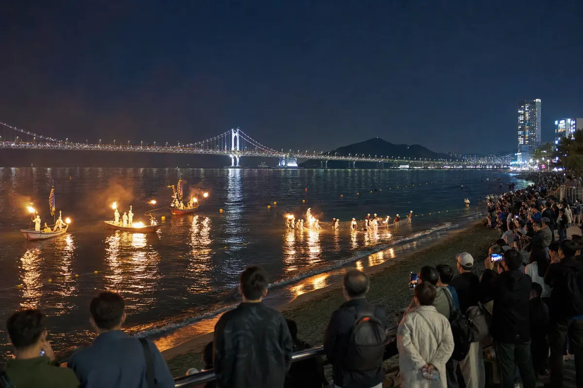 Lễ hội Gwangalli Ban được tổ chức trong bối cảnh của Bãi biển Gwangalli và Cầu Gwangan ở Busan