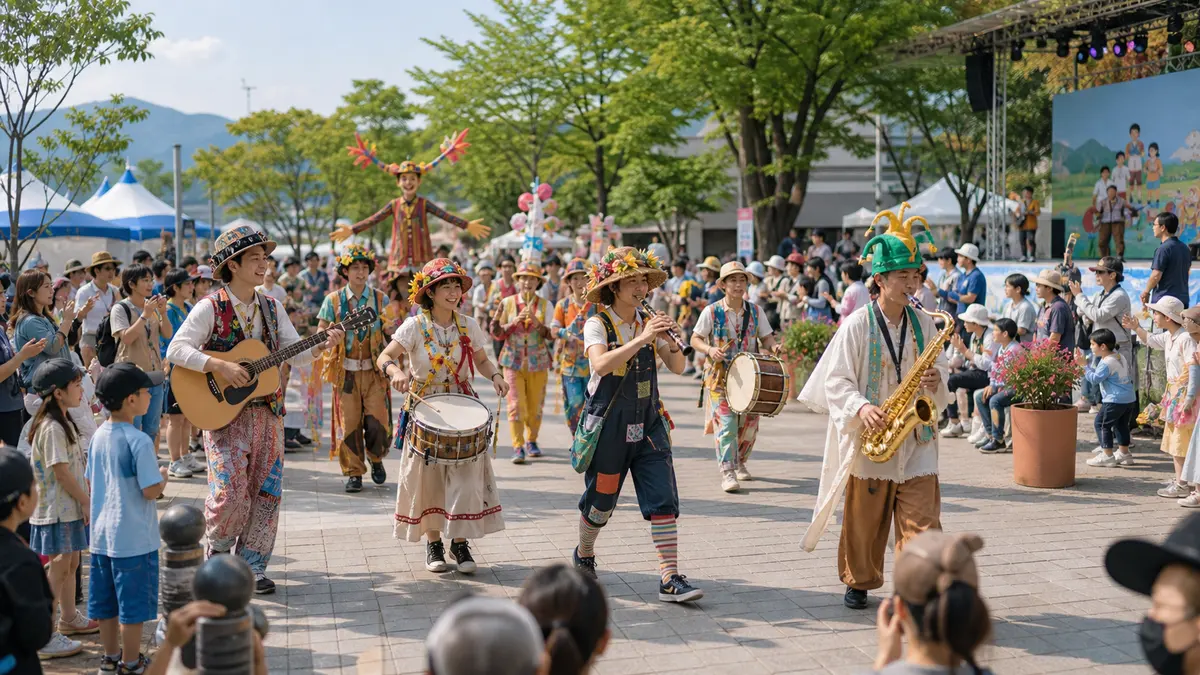 충북 음성품바축제에서 거리 퍼레이드와 나눔 체험을 즐기는 풍경