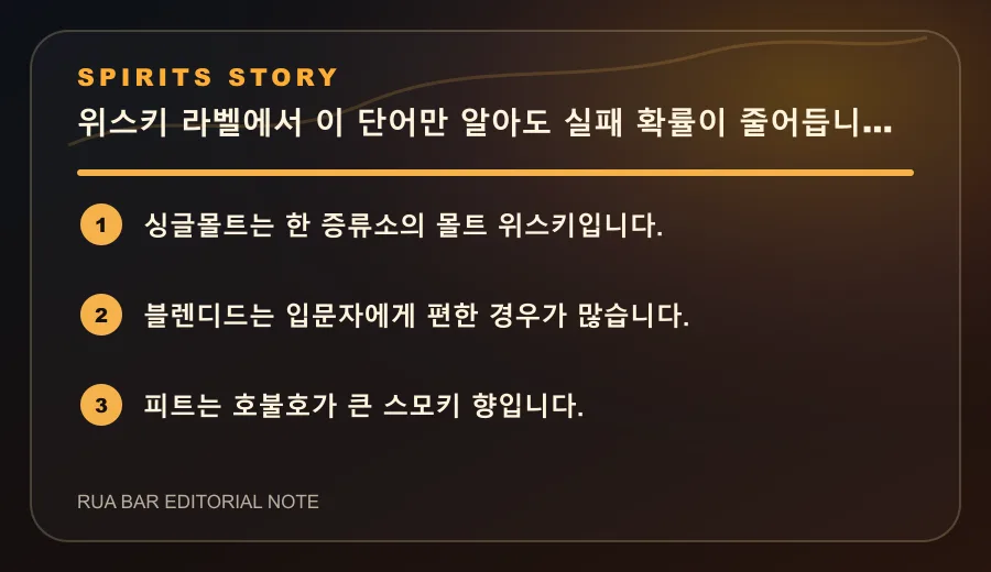 위스키 라벨에서 이 단어만 알아도 실패 확률이 줄어듭니다 요약 카드
