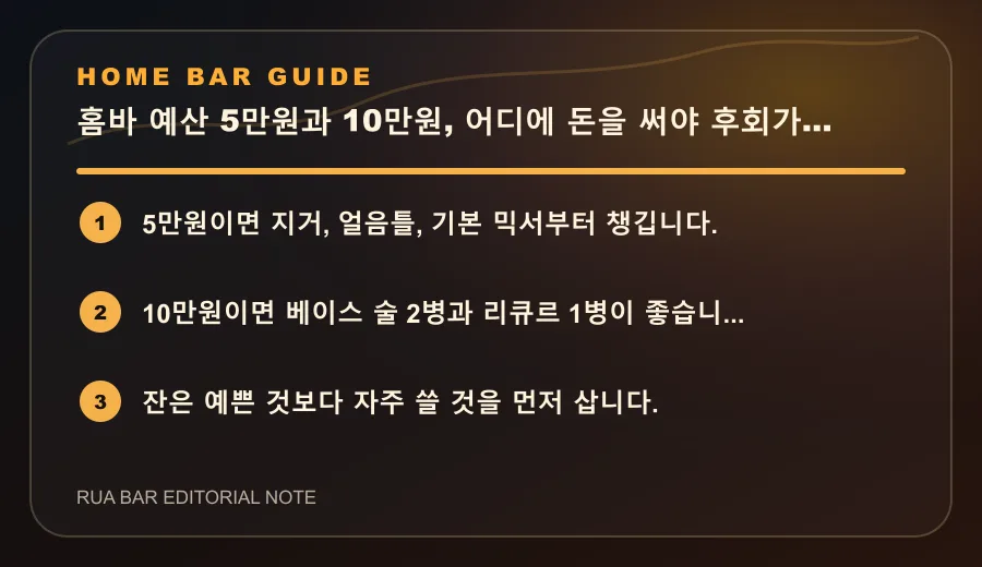 홈바 예산 5만원과 10만원, 어디에 돈을 써야 후회가 적을까