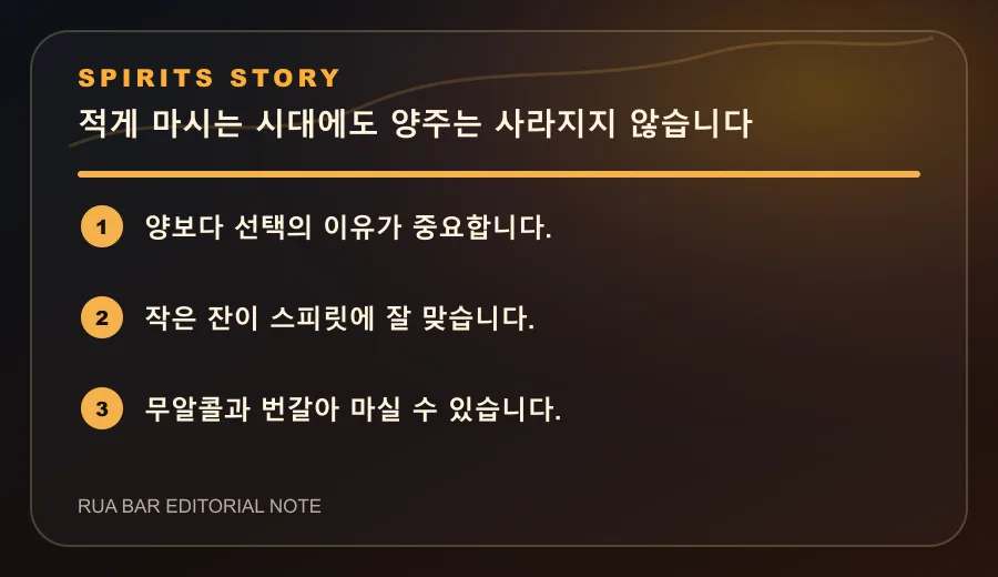 적게 마시는 시대에도 양주는 사라지지 않습니다